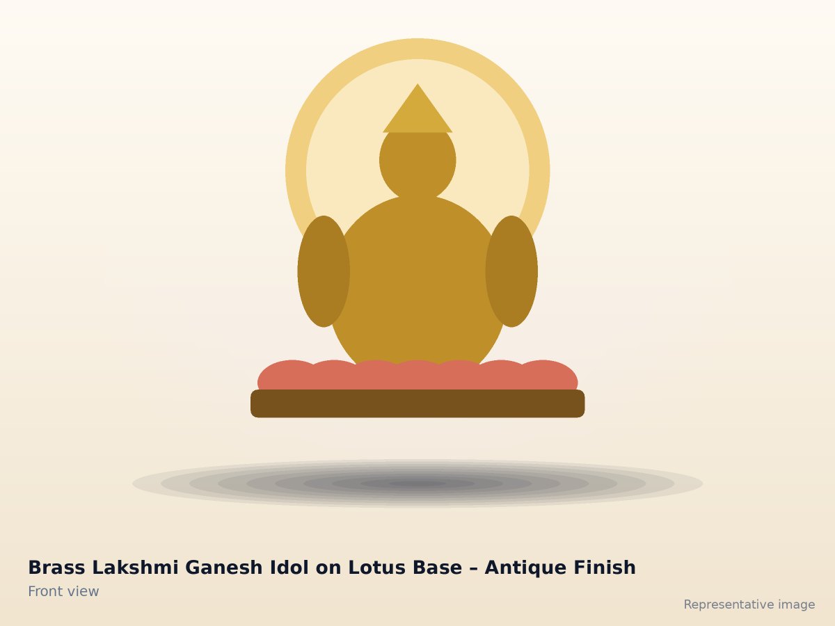 Brass Lakshmi Ganesh Idol on Lotus Base – Antique Finish – front view (representative image)
